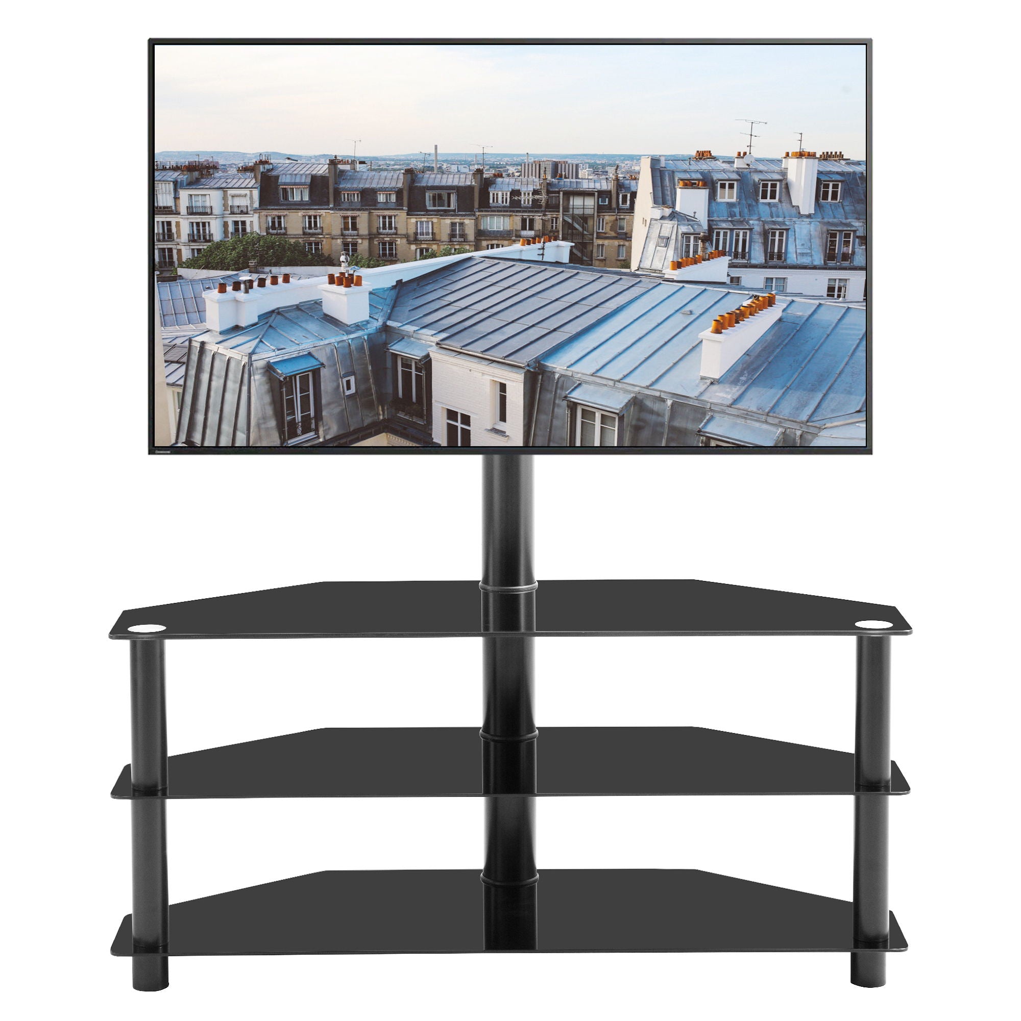 43.3&quot; Multi-Function TV Stand Height Adjustable Bracket Swivel 3 Tier - Black