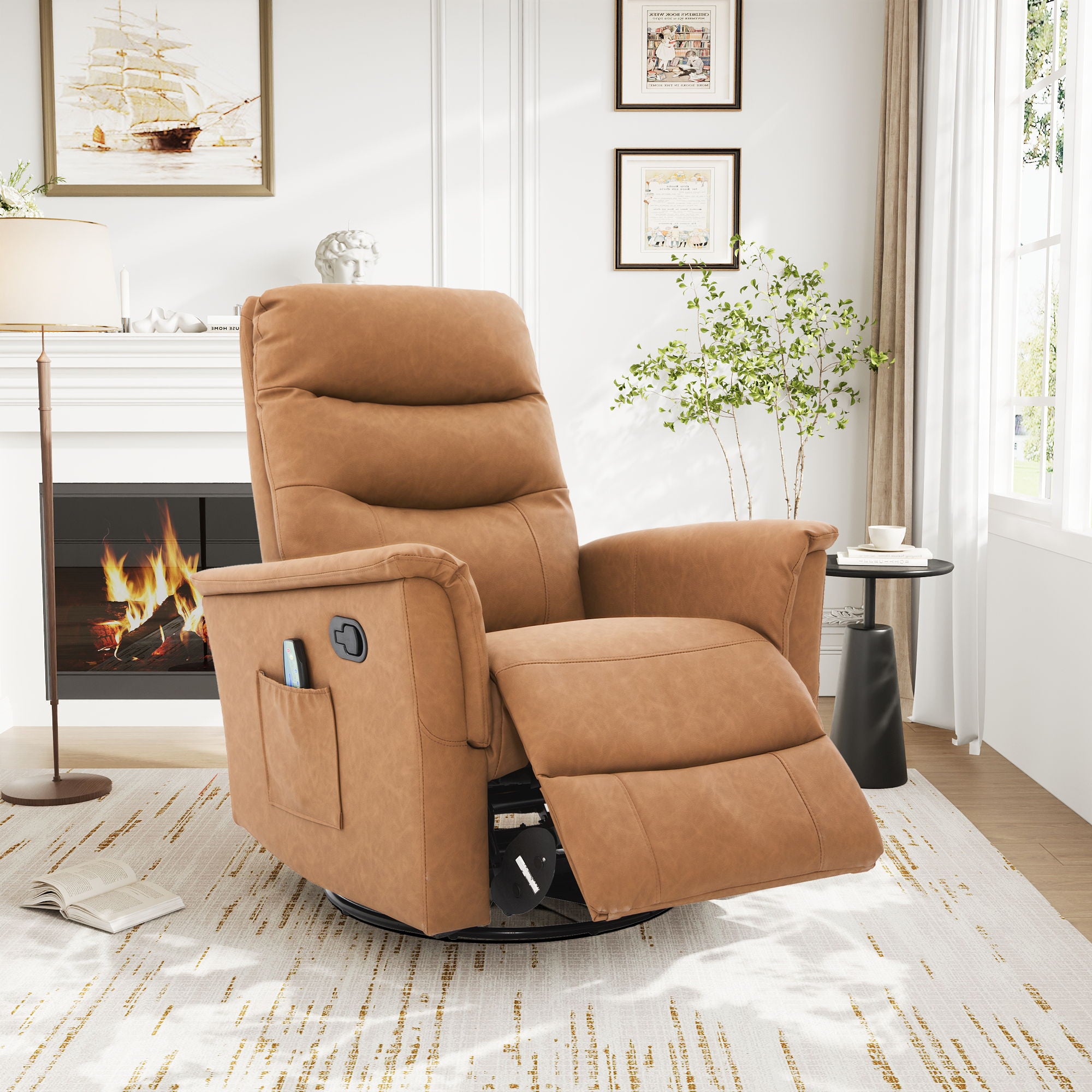 Manual Recliner Chair With 8 Point Massage And Swivel Function