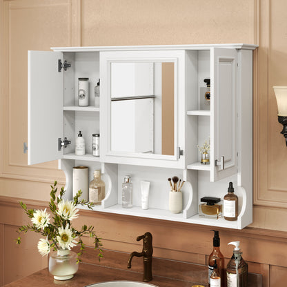 Wall Mounted Bathroom Medicine Wall Cabinet With Mirror &amp; Open Shelves