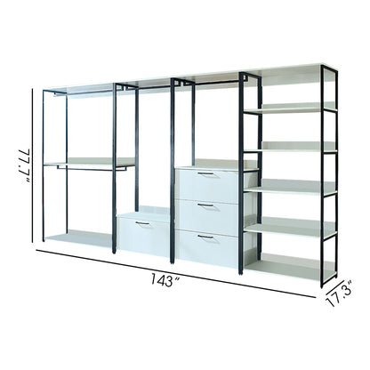 Fiona - Freestanding Walk In Wood Closet System &amp; Metal Frame Durable Storage Solution Melamine - White