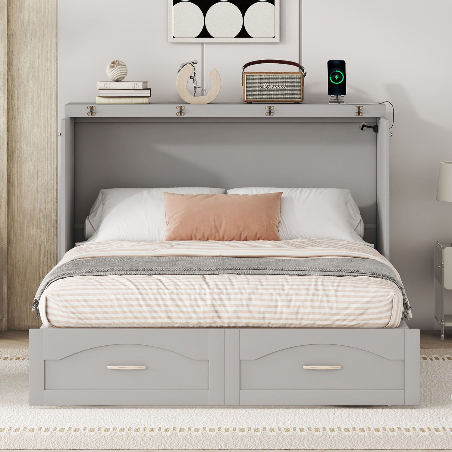 Murphy Wall Bed With Drawer And A Set Of Sockets &amp; USB Ports, Pulley Structure Design