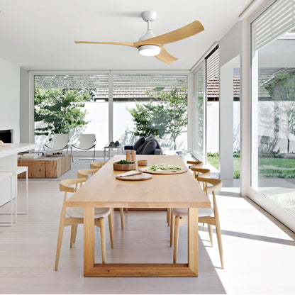 52" Ceiling Fan &amp; 18W LED Light And Remote Control, DC Motor For Bedroom - White