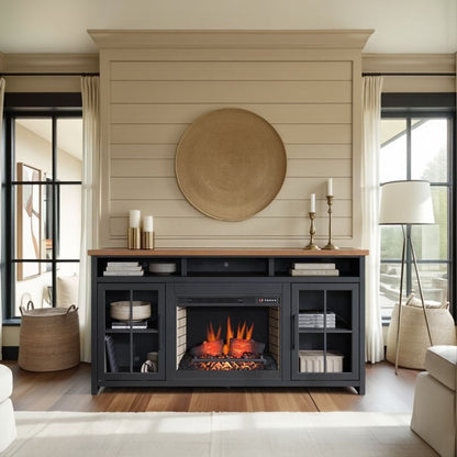 Essex - Fireplace TV Stand Console For TVs Up To 85&quot; - Black, Whiskey