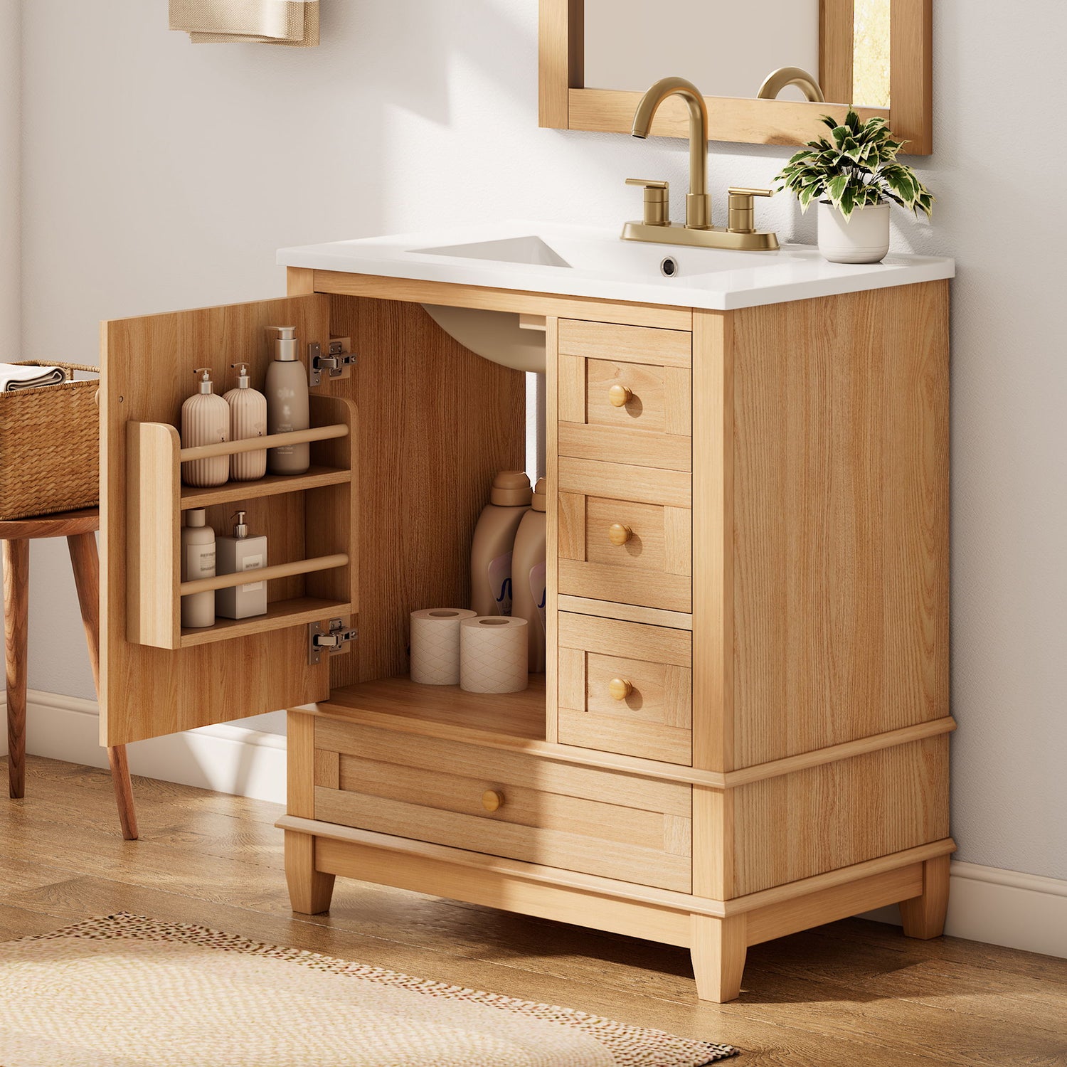 Freestanding Bathroom Vanity With Sink, Soft Close Doors &amp; Drawers, Ample Storage - Wood