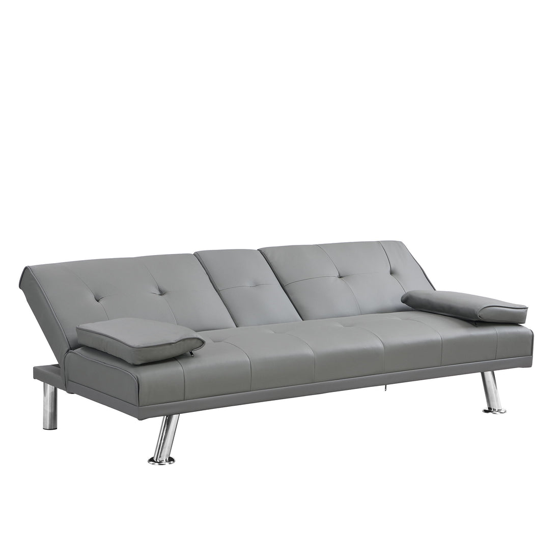 Modern Sofa Bed With Armrest 2 Holders, Wood Frame &amp; Stainless Leg