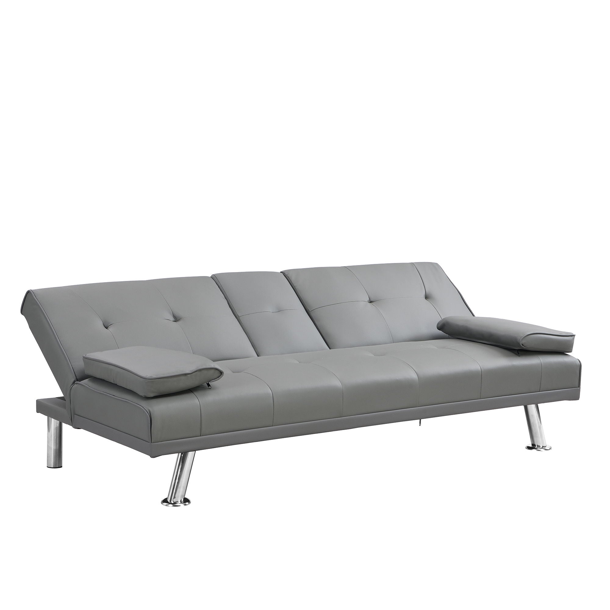 Modern Sofa Bed With Armrest 2 Holders, Wood Frame &amp; Stainless Leg