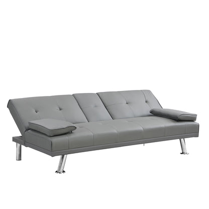Modern Sofa Bed With Armrest 2 Holders, Wood Frame &amp; Stainless Leg