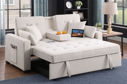 Cody II - 69.5&quot;W Woven Fabric Convertible Sleeper Loveseat with Cup Holder
