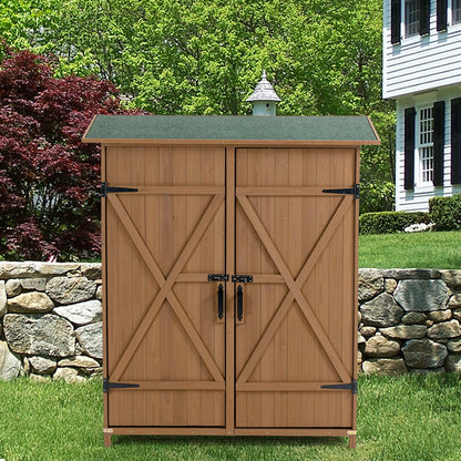Outdoor Storage Shed With Lockable Door, Wooden Tool Storage Shed With Detachable Shelves &amp; Pitch Roof