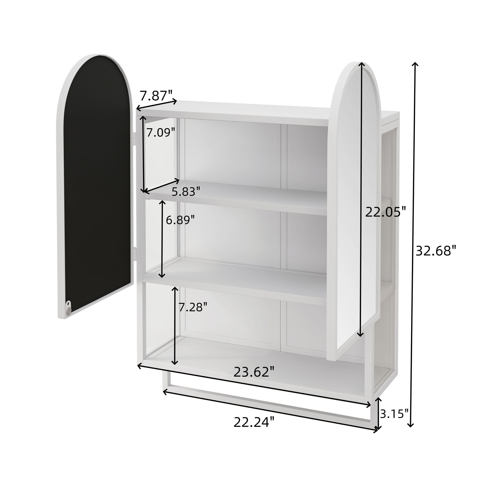 Double Arched Mirror Wall Cabinet With 2 Doors, Featuring Adjustable Shelves And Towel Rack