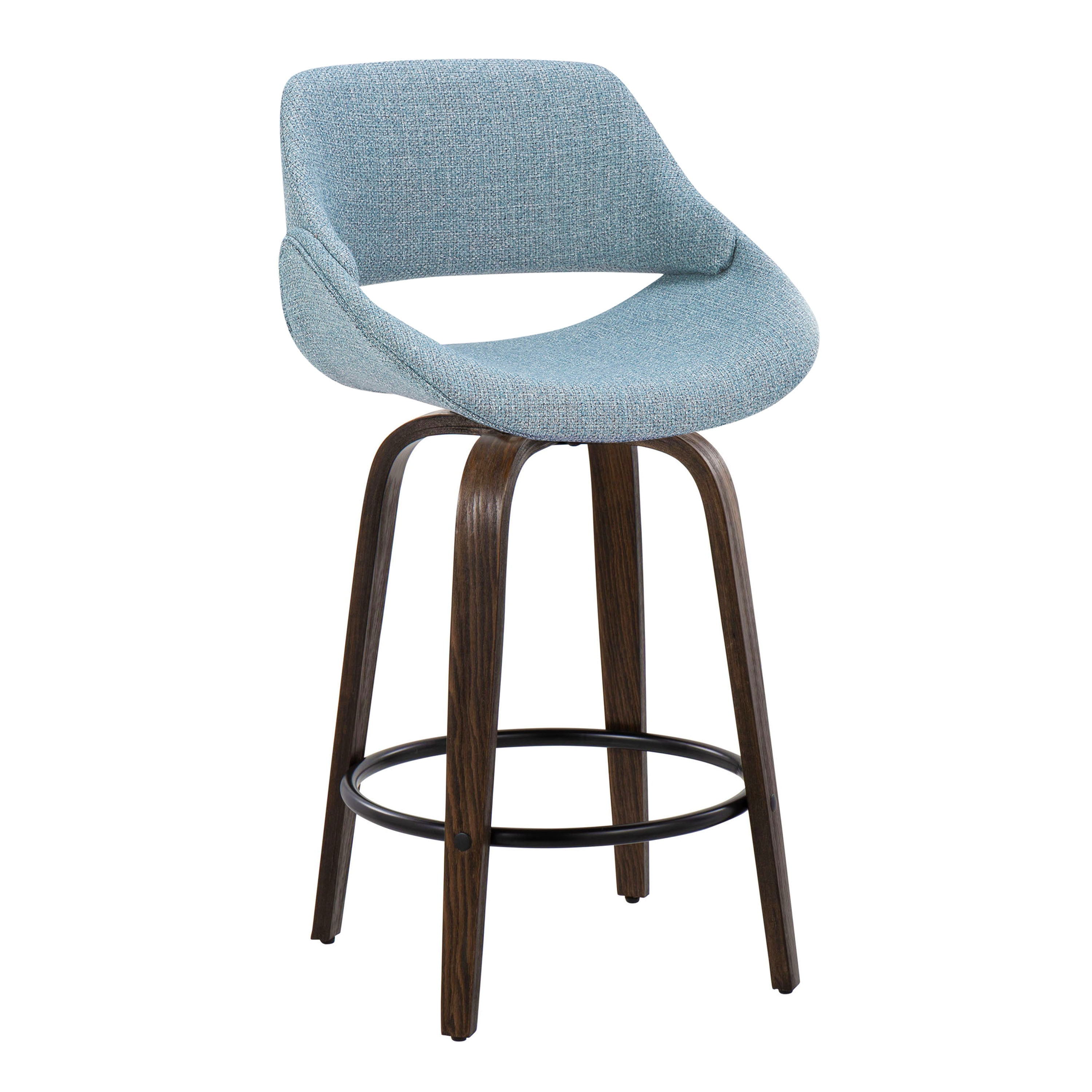 Fabrico - Mid Century Modern Fixed Height Counter Stool &amp; Round Footrest (Set of 2)