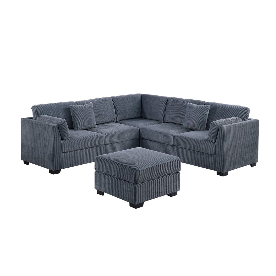 Contemporary L - Sectional Sofa Set With Ottoman And Pillows