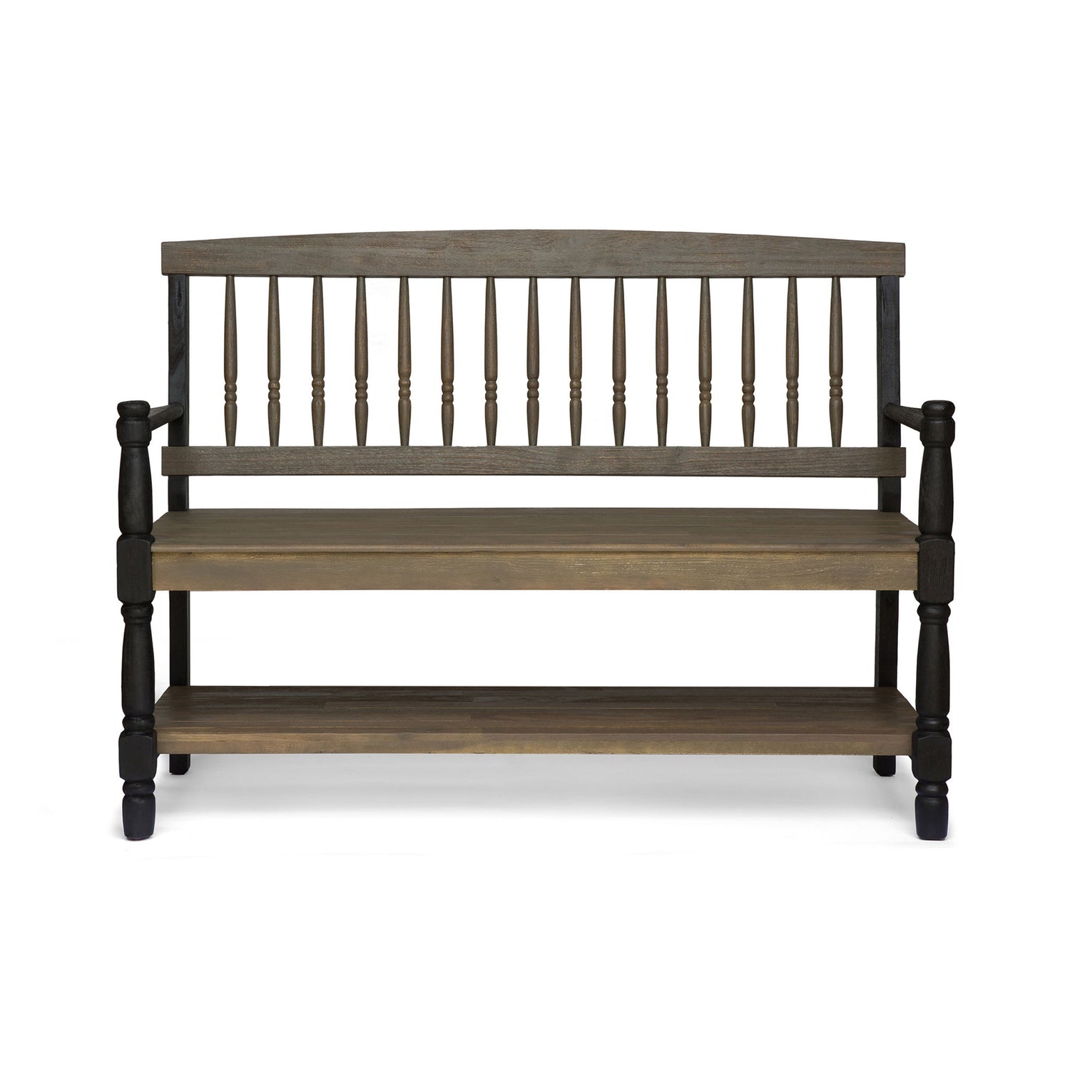 Slatted Bench With Built In Shelf
