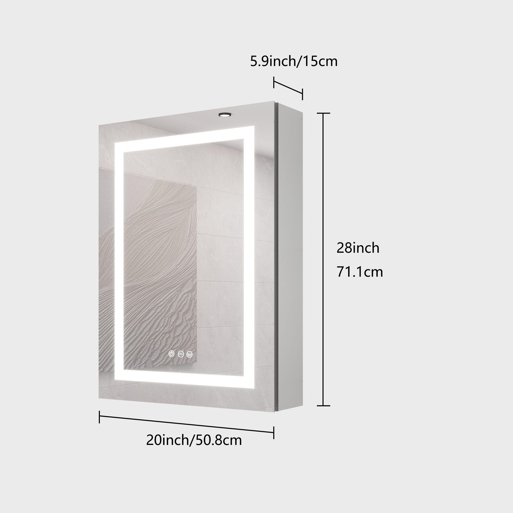 20 X 28&quot; Bathroom Medicine Cabinet With Mirror Wall Mounted LED Bathroom Mirror Cabinet With Lights, Anti-Fog, Waterproof, Dimmable, 3000K~6000K, Single Door, Touch Swich, Storage Shelves - Silver
