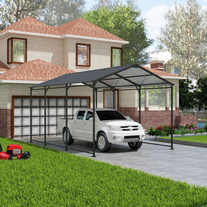 Metal Carport 10 5Ft Heavy Duty With Galvanized Steel Roof Metal Garage Canopy With Galvanized Steel Roof &amp; Frame Car Tent Outdoor Storage Shed - Gray