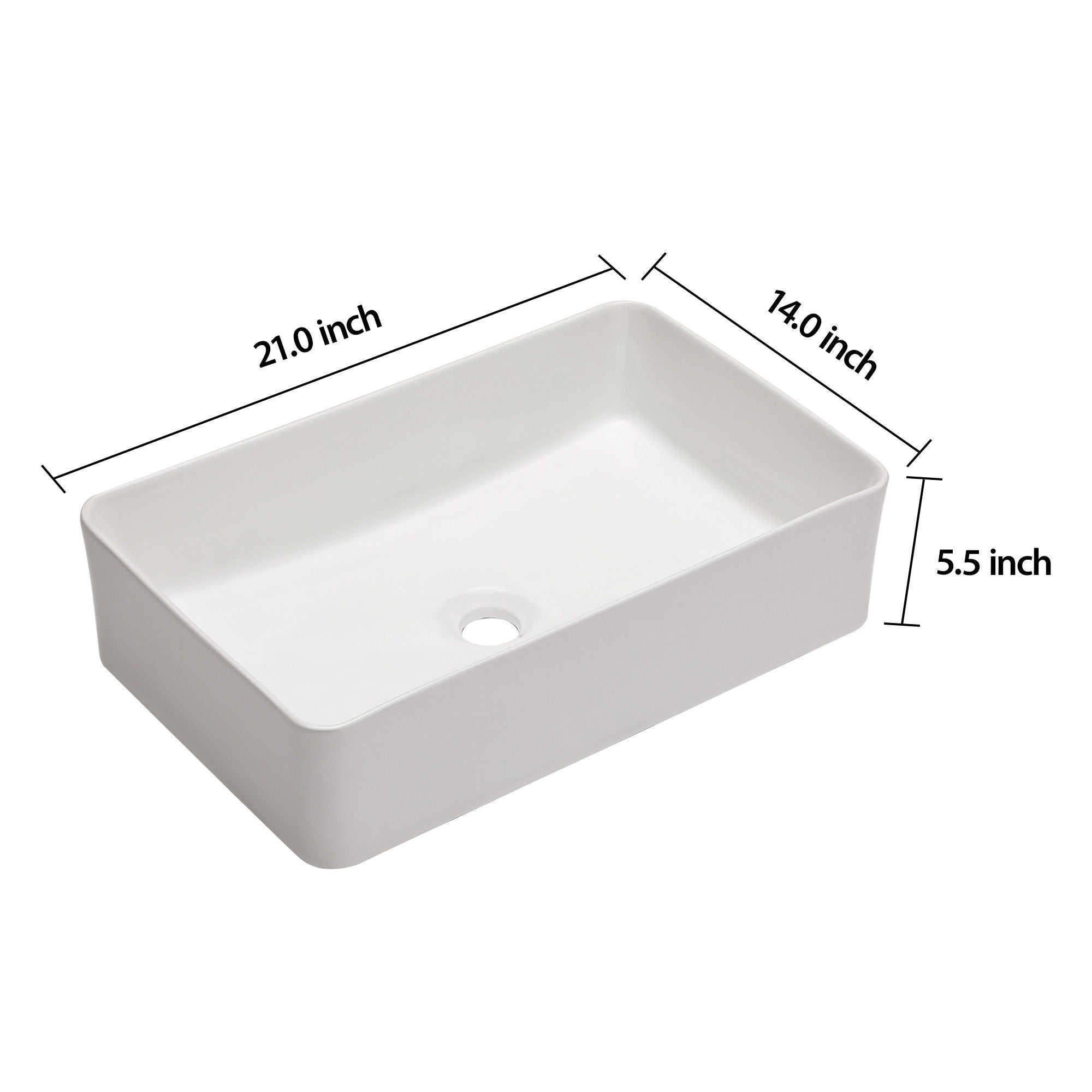 Modern European Design 21&quot; X 14&quot; Ceramic Rectangular Vessel Bathroom Sink - White