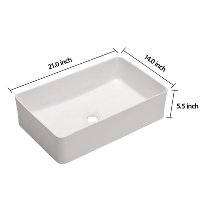 Modern European Design 21&quot; X 14&quot; Ceramic Rectangular Vessel Bathroom Sink - White