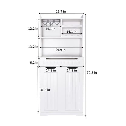 Modern Farmhouse Buffet Cabinet With Hutch Kitchen Storage Sideboard With Drawers &amp; Barn Doors - White