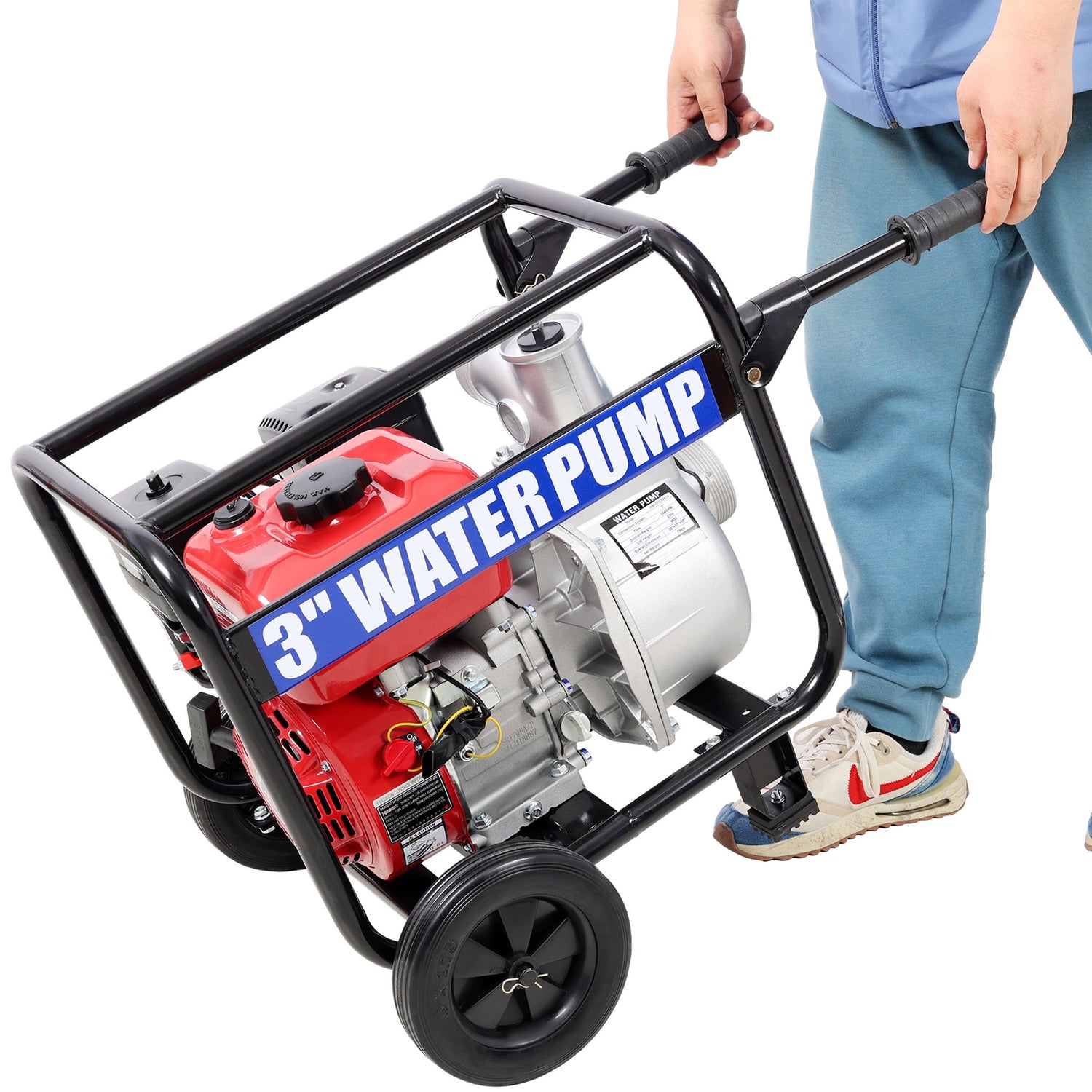 Gas Engine Powered Water Pump 3&quot; Inlet &amp; Outlet 7Hp 212Cc Epa Certified With Wheels And Handle - Black / Red