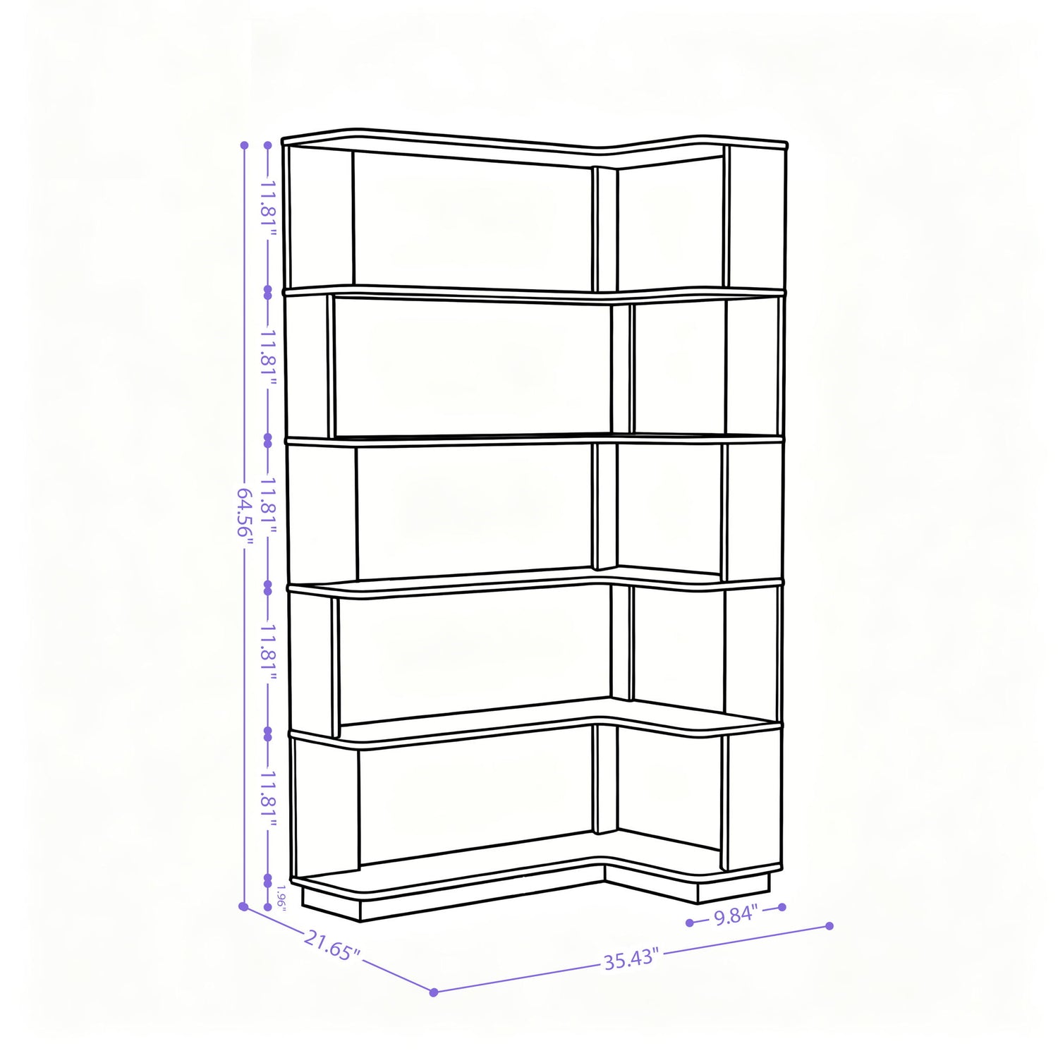 Ox Blood - Red 90Cm L-Shaped Freestanding Corner Bookshelf With Anti Tip Safety, Storage Cabinet For Living Room - Ox Blood Red