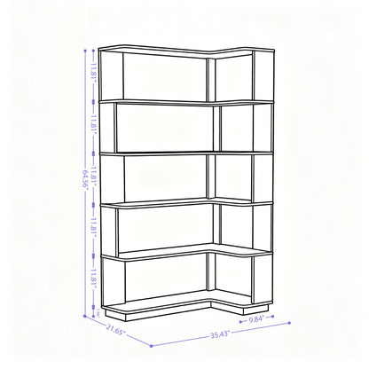 Freestanding Corner Bookshelf For Living Room - Dark Brown