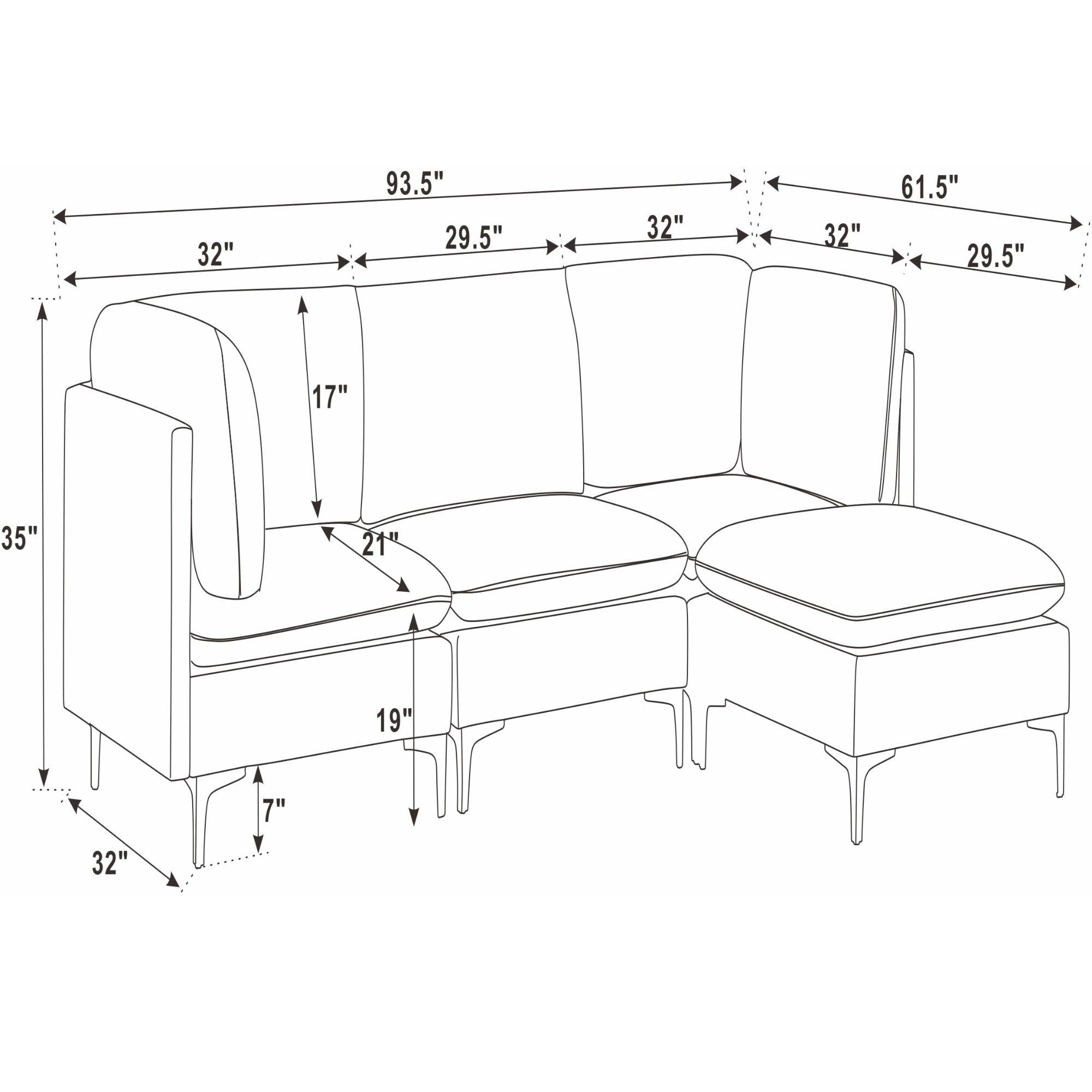Upholstered Modular Sectional &amp; Tall Legs