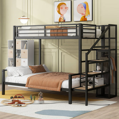 Metal Bunk Bed With Storage Staircase And Open Wardrobe