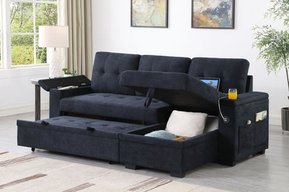 Ashlyn II - 84&quot;W Woven Fabric Reversible Sleeper Sectional Sofa with Storage Chaise