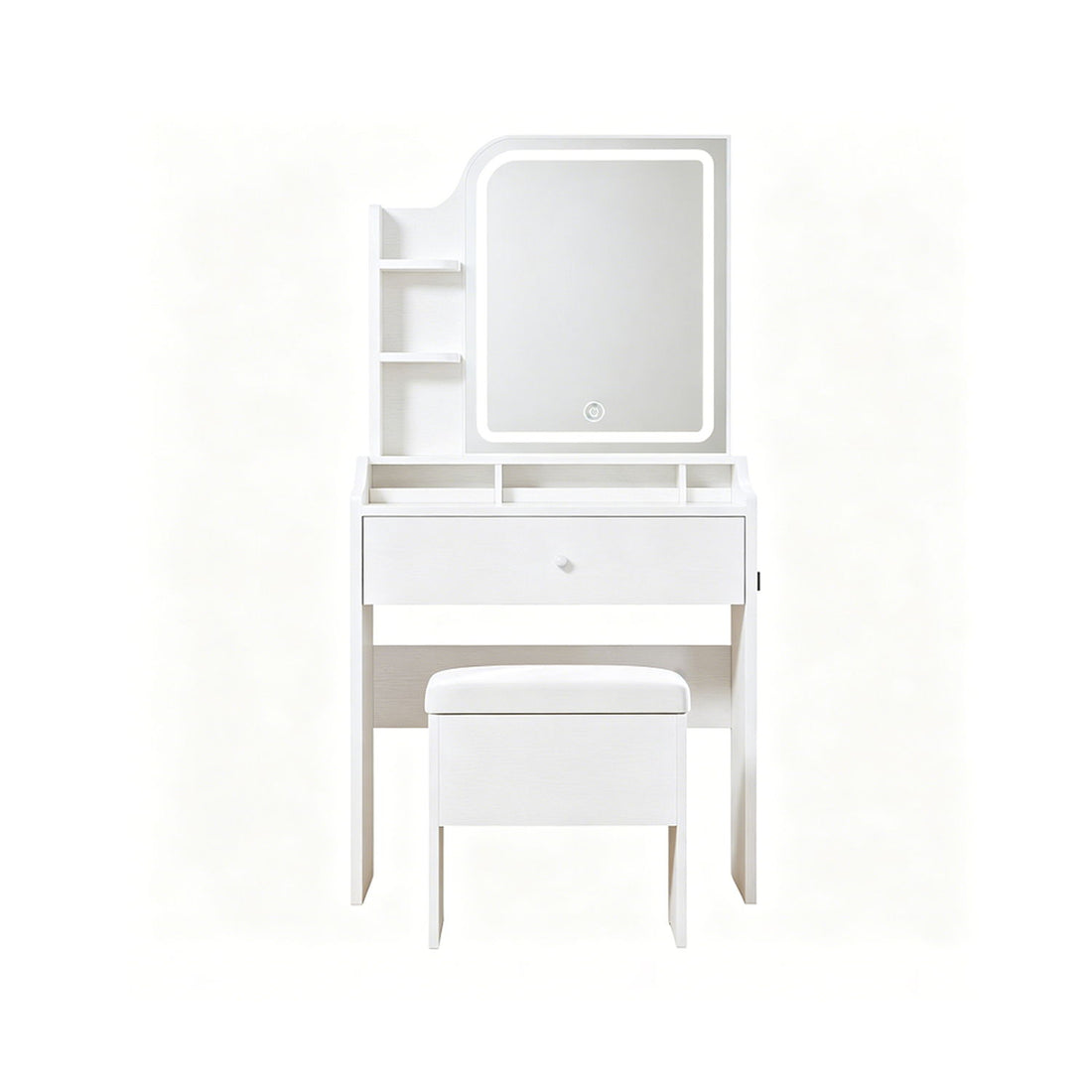 Smart LED Mirror Vanity Set With Storage For Bedrooms - Cream White