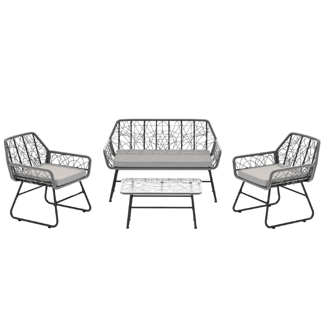 4 Piece Wicker Patio Furniture Set With Tempered Glass Table And Detachable Cushions
