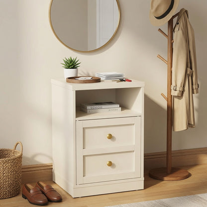 Nightstand With Door &amp; Shelf, 2 Drawer Side Table