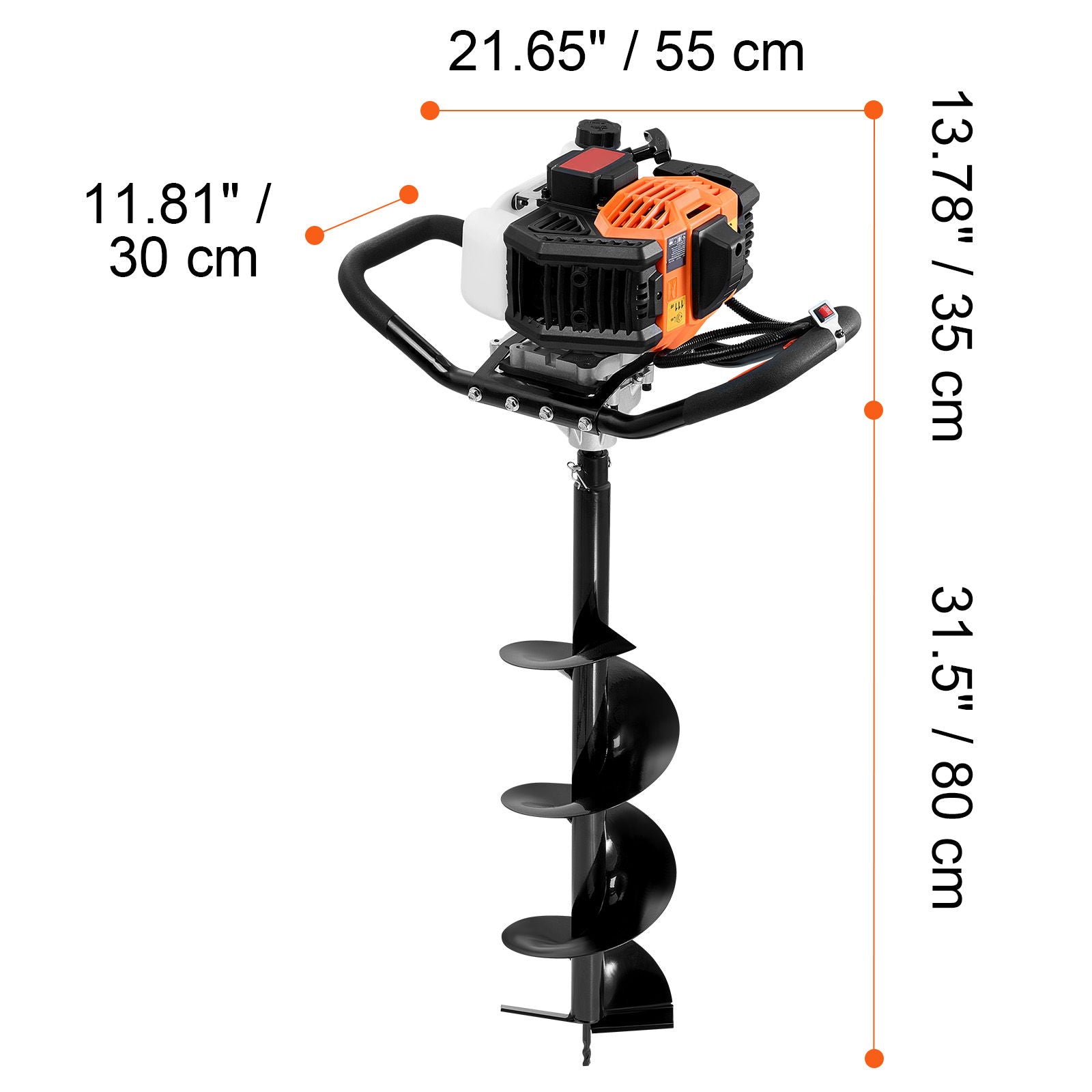Vevor Gas Post Hole Digger 52Cc 1450W With 8 Drill Bits &amp; Extension Rod Aluminium Alloy - Black