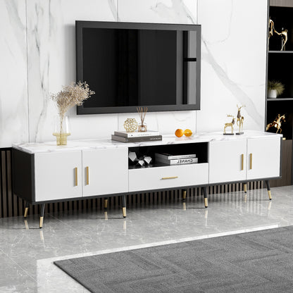 Modern TV Stand With 2 Cabinets &amp; Open Compartments, Entertainment Center For Tvs Up To 80&