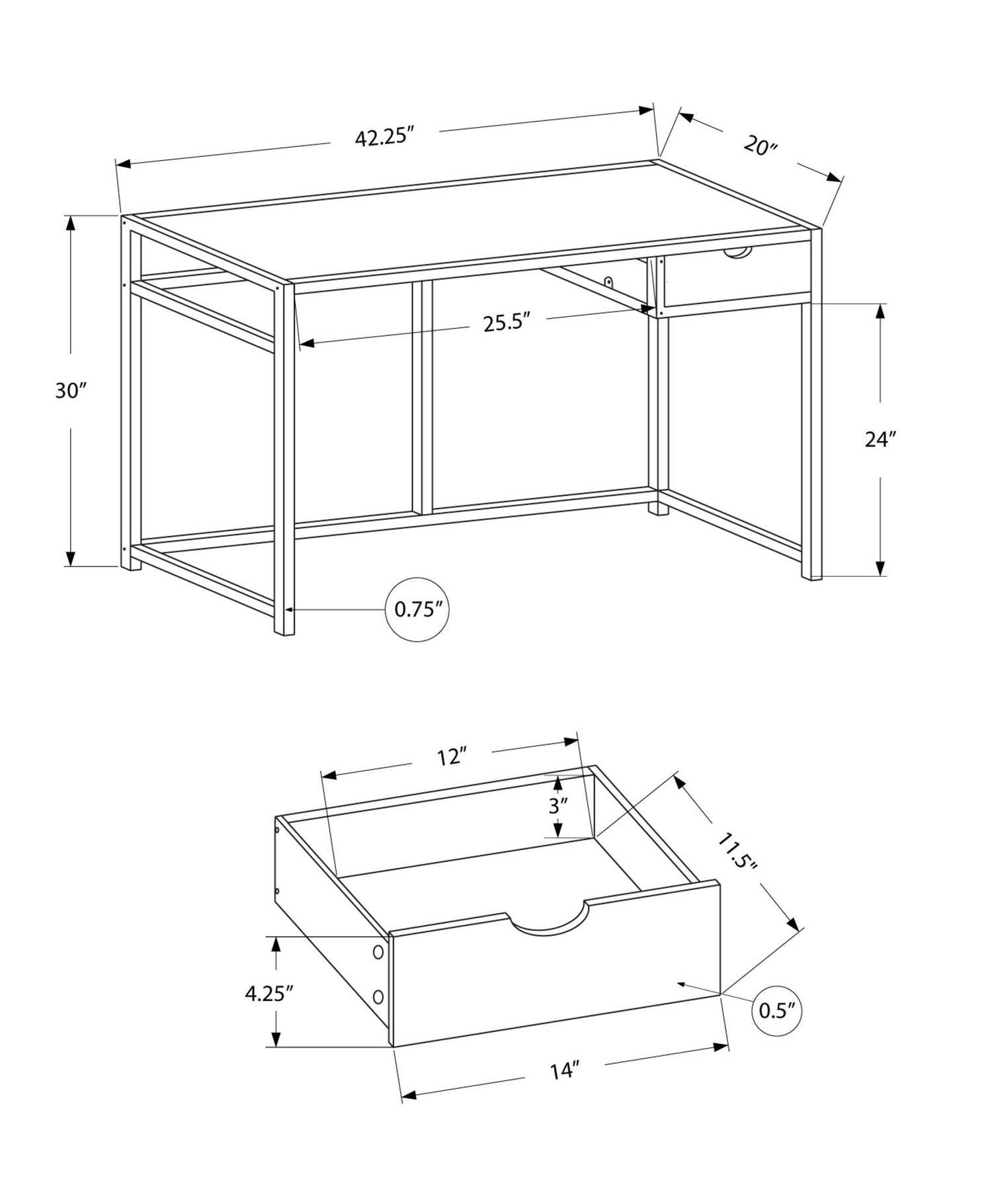 Computer Desk For Home Office, 1 Storage Drawer, Contemporary &amp; Modern