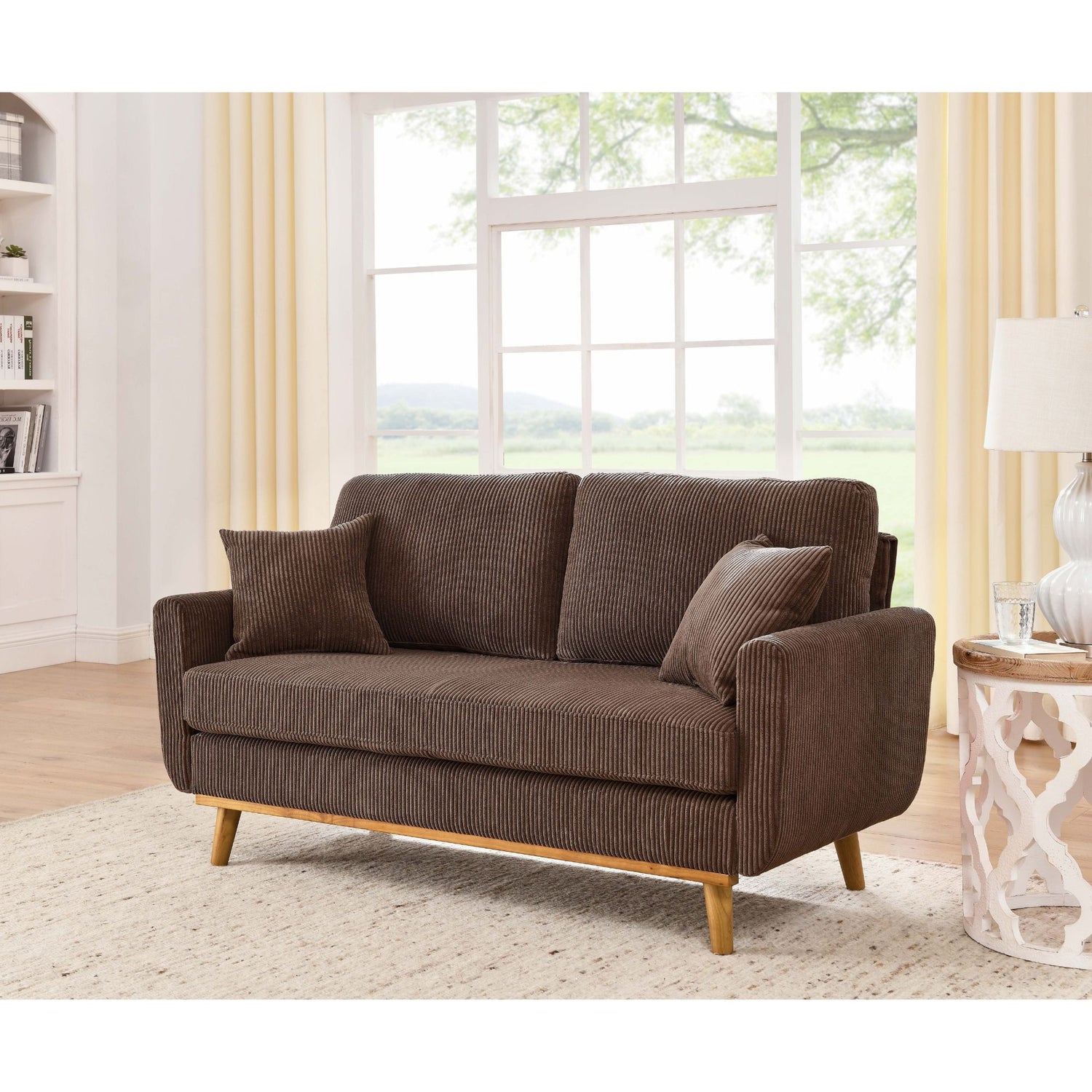 Upholstered Loveseat With Arms And Pillows