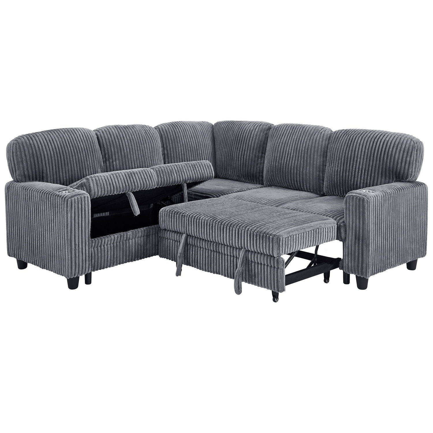 L-Shaped Sofa With Pull Out Sofa Bed With USB