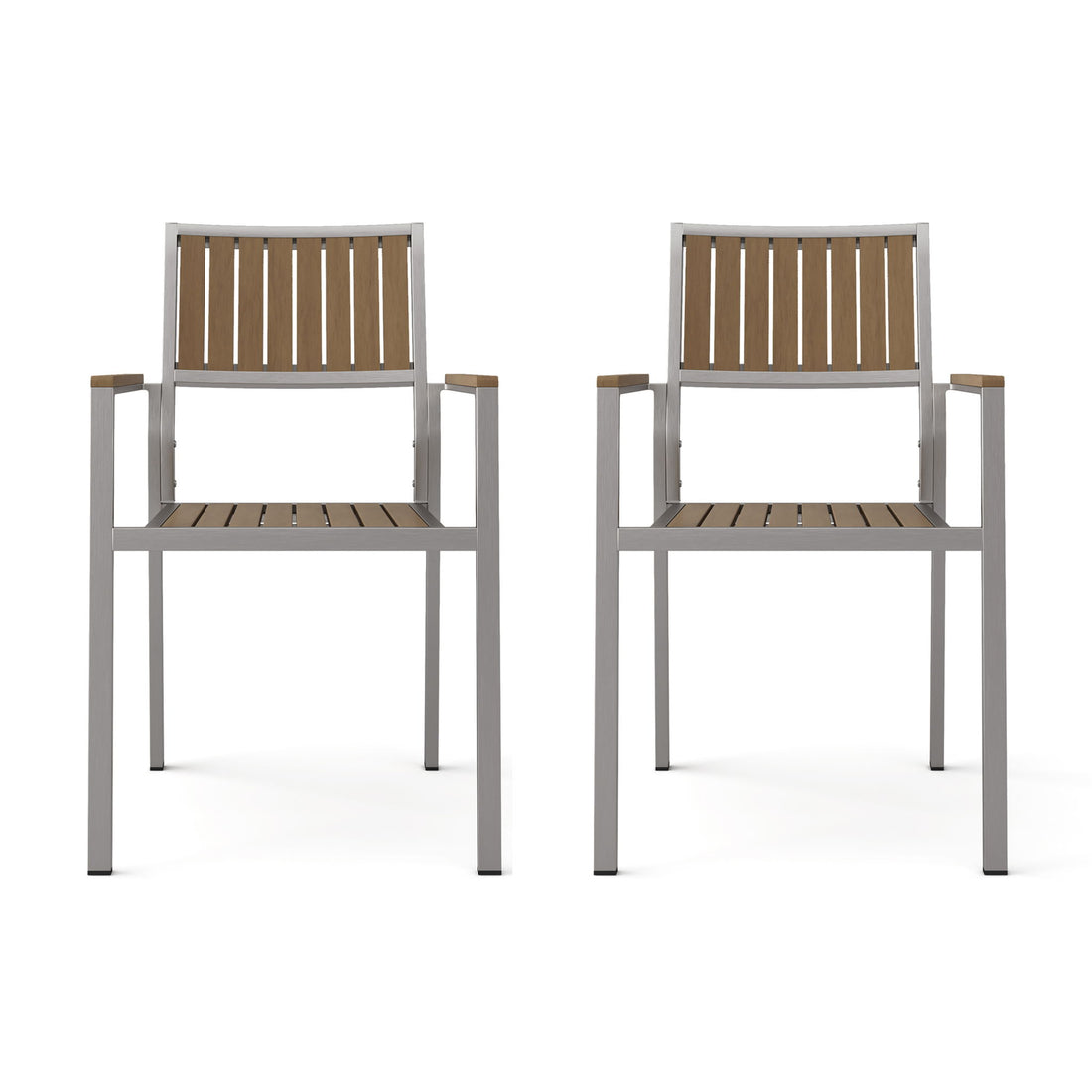 Stylish Modern Faux Wood &amp; Aluminum Outdoor Dining Chairs, (Set of 2) - Natural