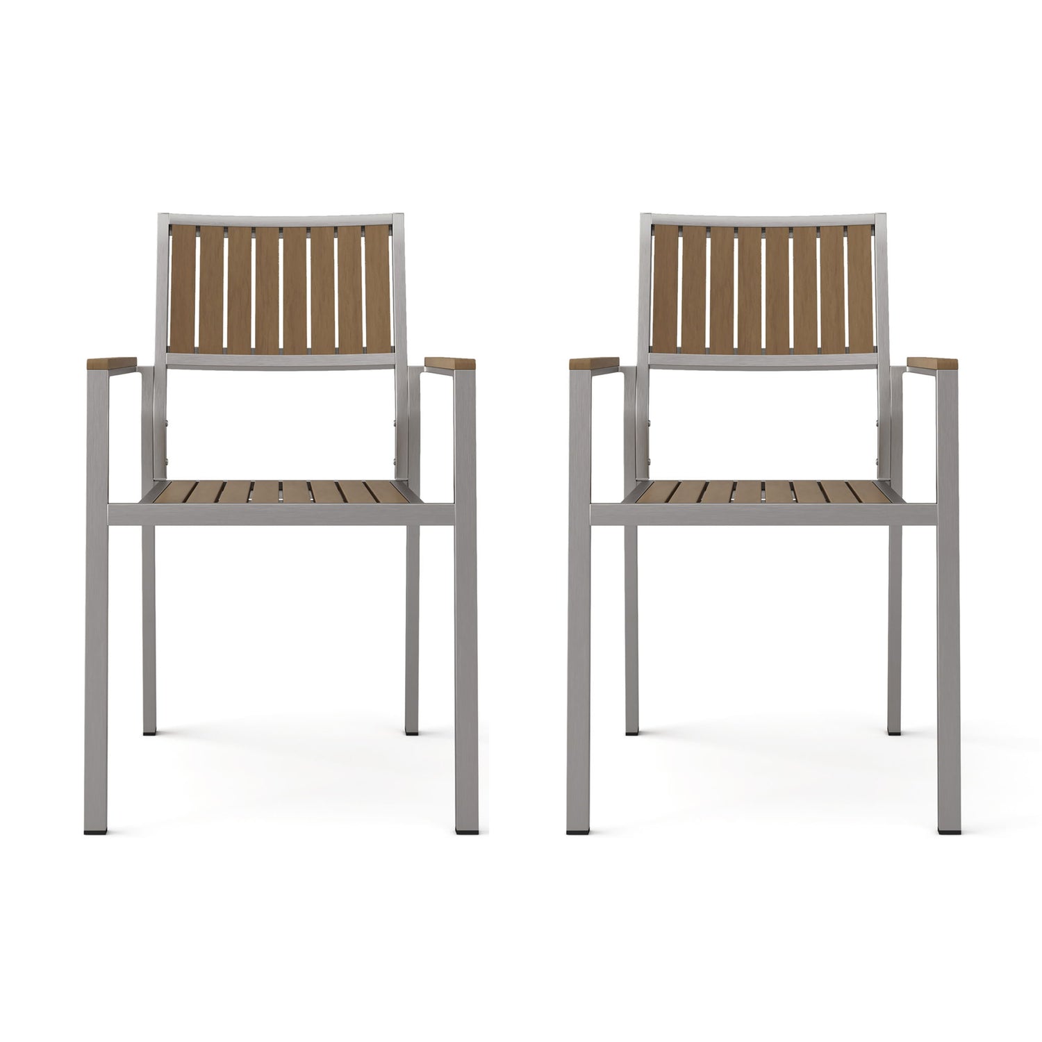 Stylish Modern Faux Wood &amp; Aluminum Outdoor Dining Chairs, (Set of 2) - Natural
