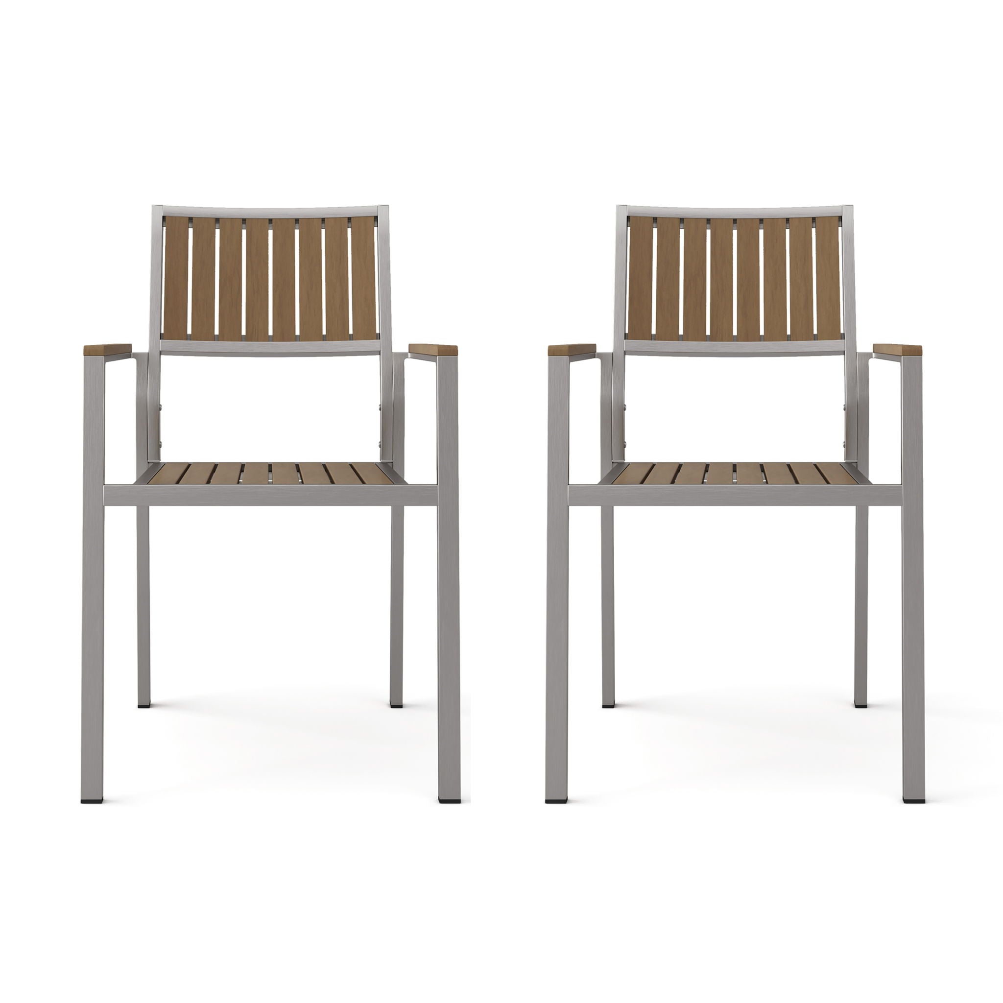 Stylish Modern Faux Wood &amp; Aluminum Outdoor Dining Chairs, (Set of 2) - Natural