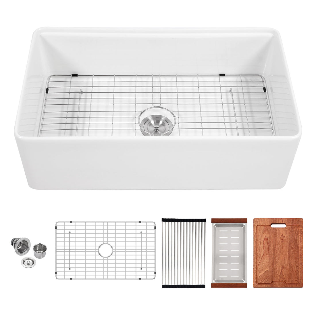Kitchen Sink Workstation 33&quot; Single Bowl Sink With Work Surface - White