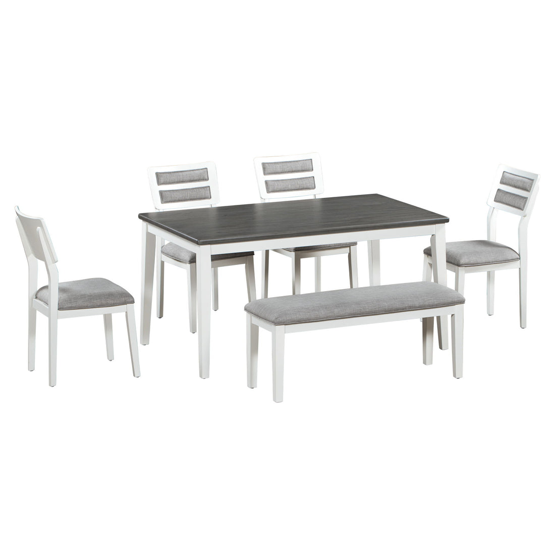 Dining Set Classic And Traditional Style, Includes Dining Table, 4 Upholstered Chairs &amp; Bench