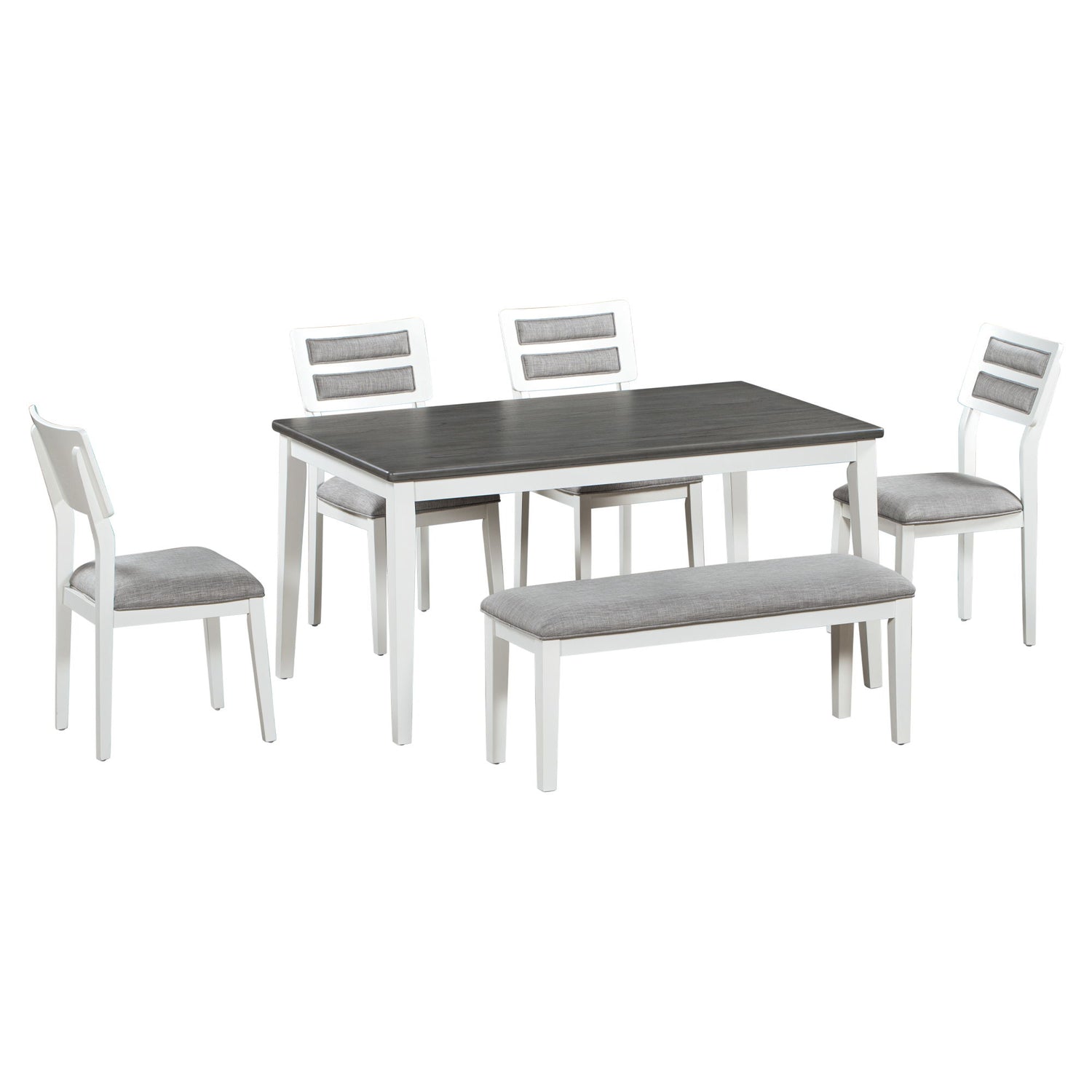 Dining Set Classic And Traditional Style, Includes Dining Table, 4 Upholstered Chairs &amp; Bench