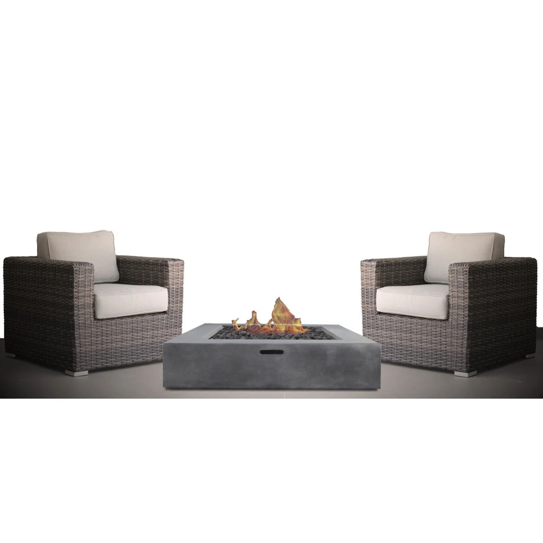 3 Piece Patio Rattan Furniture Set With Cushions Fire Pit - Brown