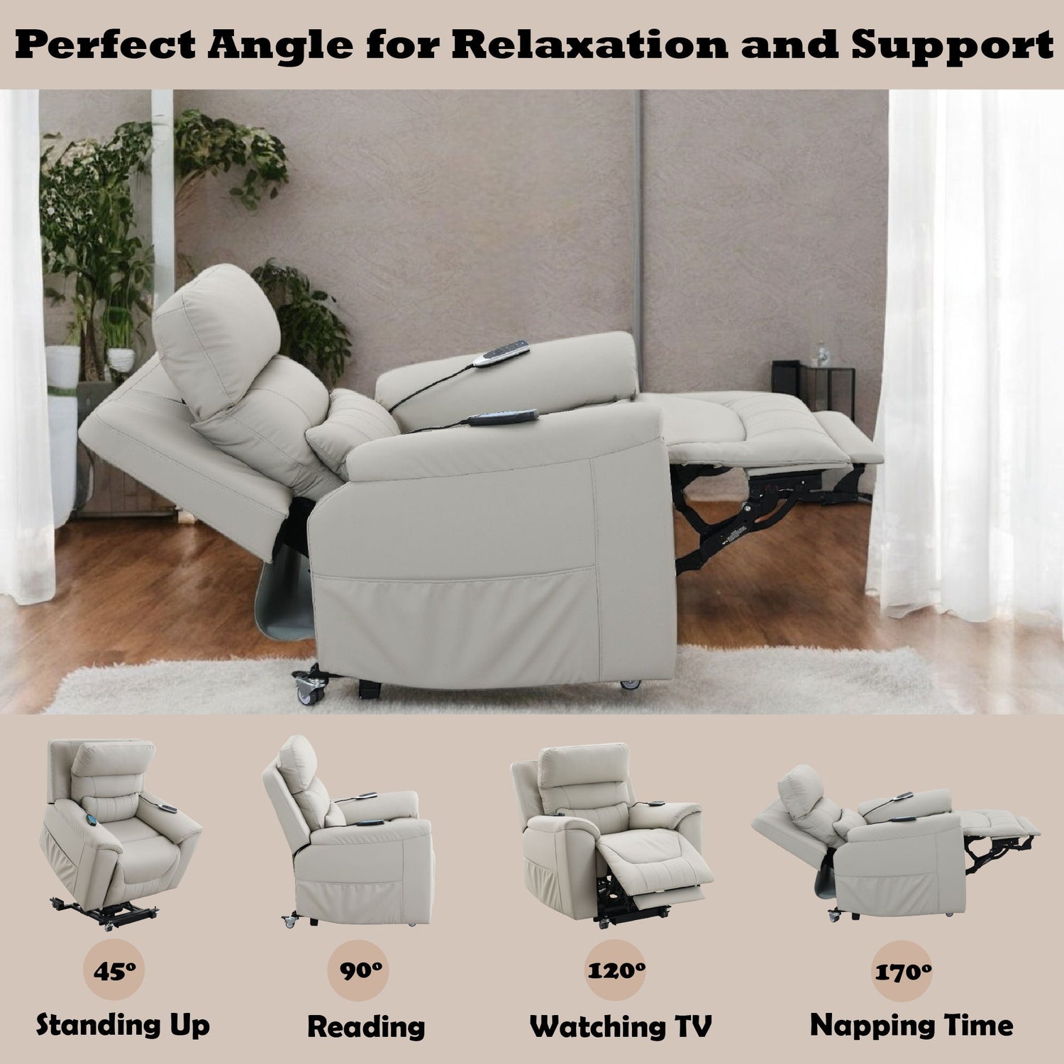 Marsha - Power Recliner With Lift &amp; Massage - Light Gray
