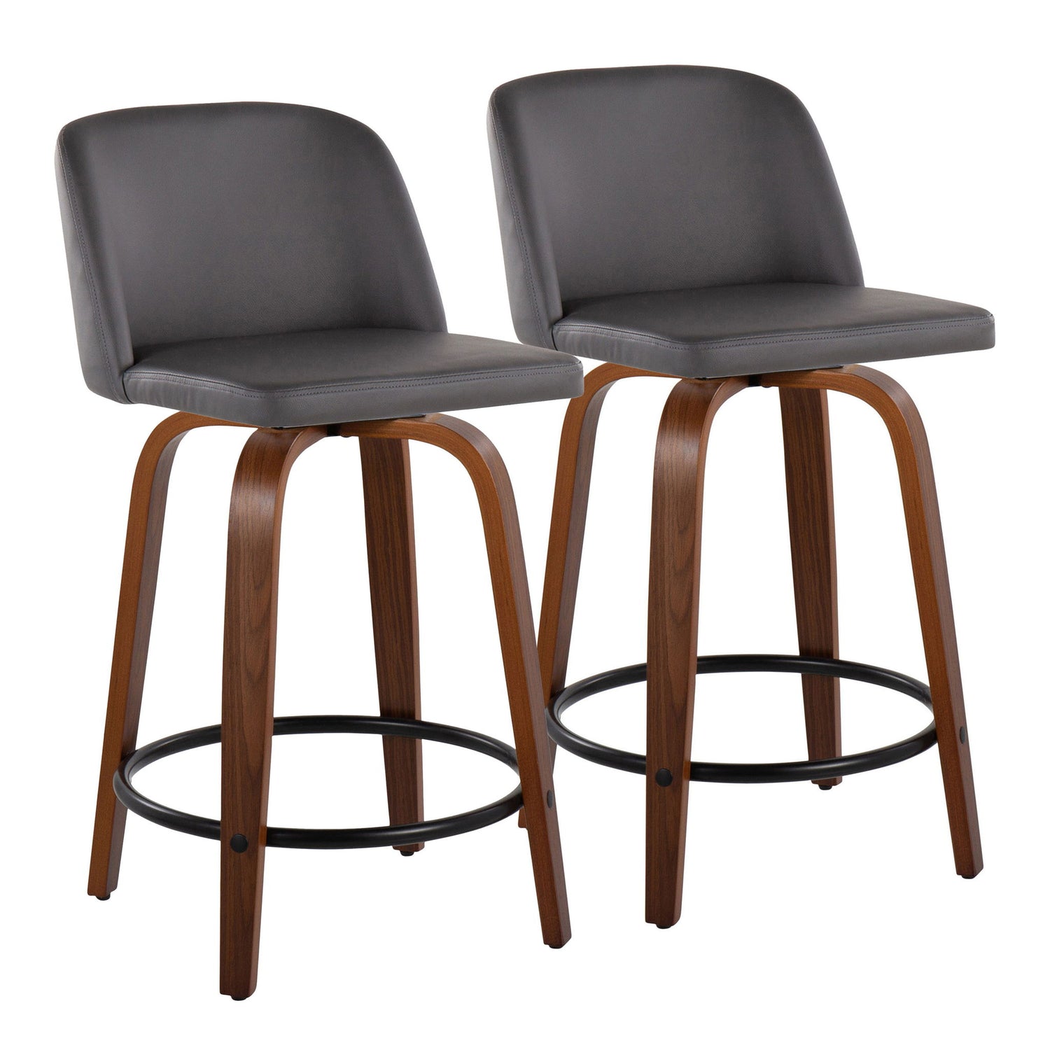 Toriano - Mid Century Modern, Fixed Height Counter Stool &amp; Swivel And Round Footrest (Set of 2)