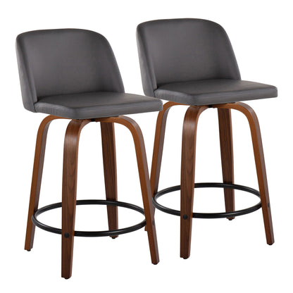 Toriano - Mid Century Modern, Fixed Height Counter Stool &amp; Swivel And Round Footrest (Set of 2)