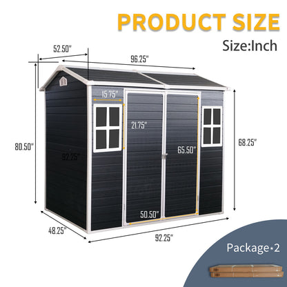 Resin Outdoor Storage Shed Waterproof Shed With Floor &amp; Two Windows &amp; Lockable Door, Tool Shed For Garden, Patio, Backyard