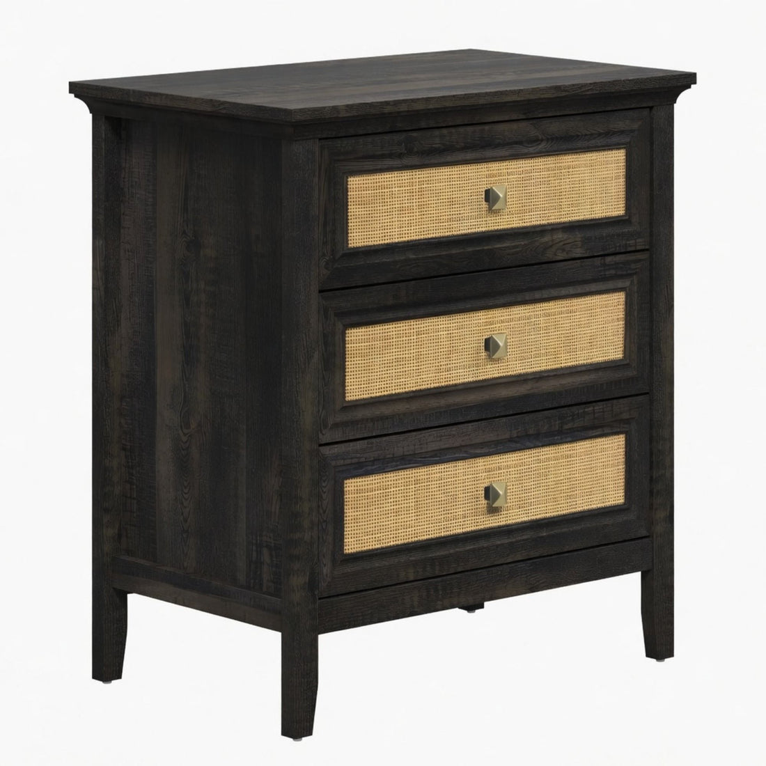 Nightstand With 3 Drawers, Tall End Table - Brown