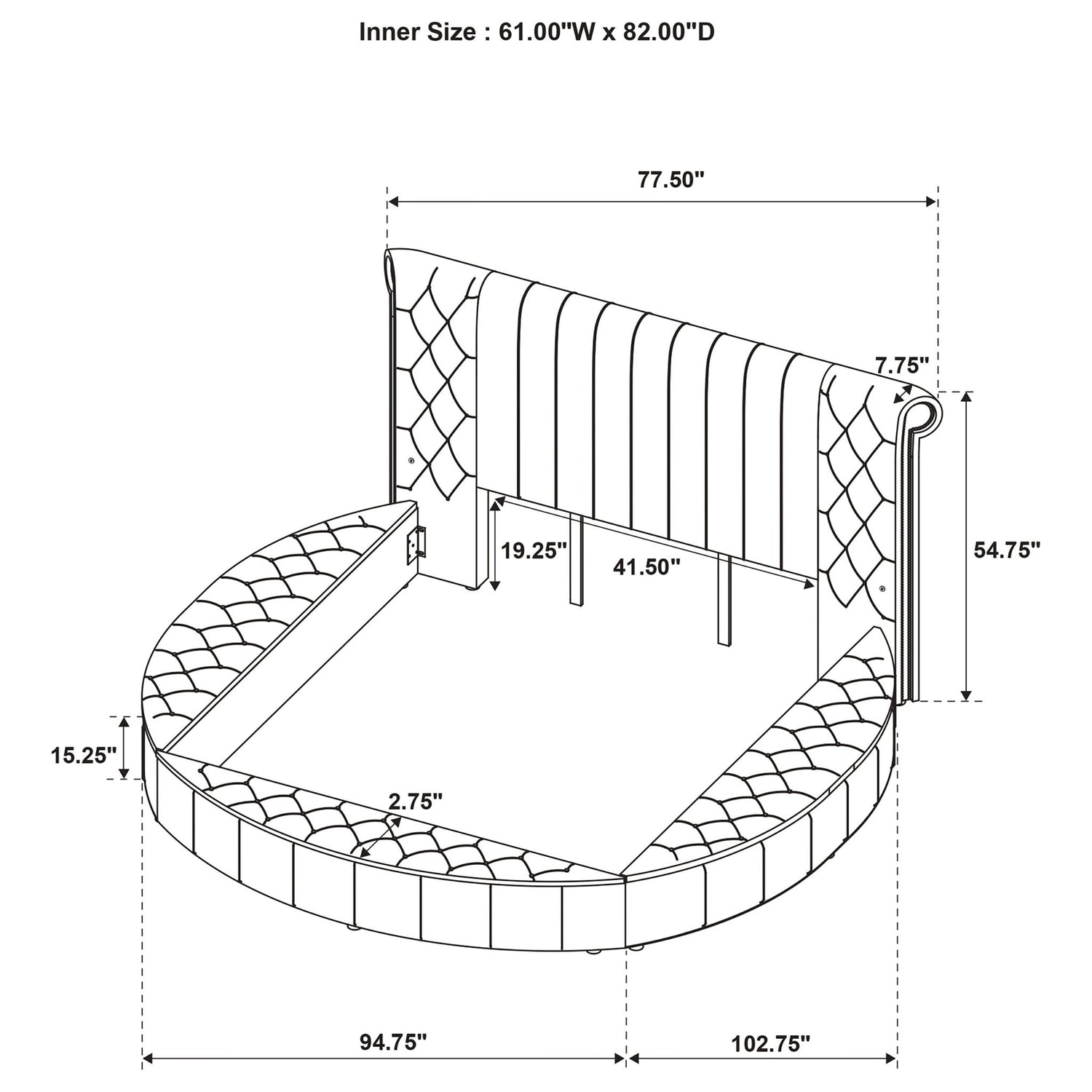 Santiago - Upholstered Round Storage Bed With Built In Charging Ports
