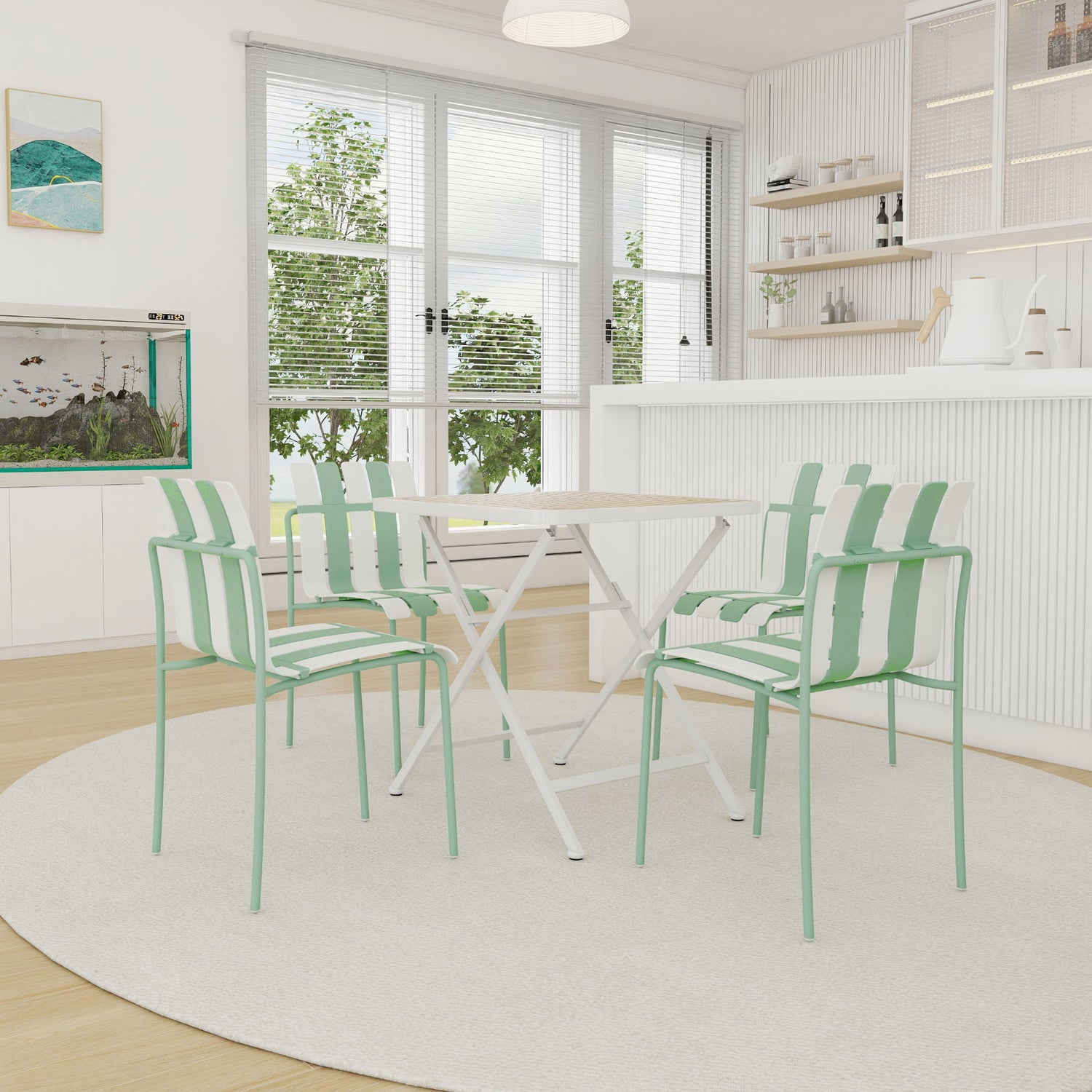 4 Piece Set Of Modern Color Block Designed Single Chairs With Folding Square Table